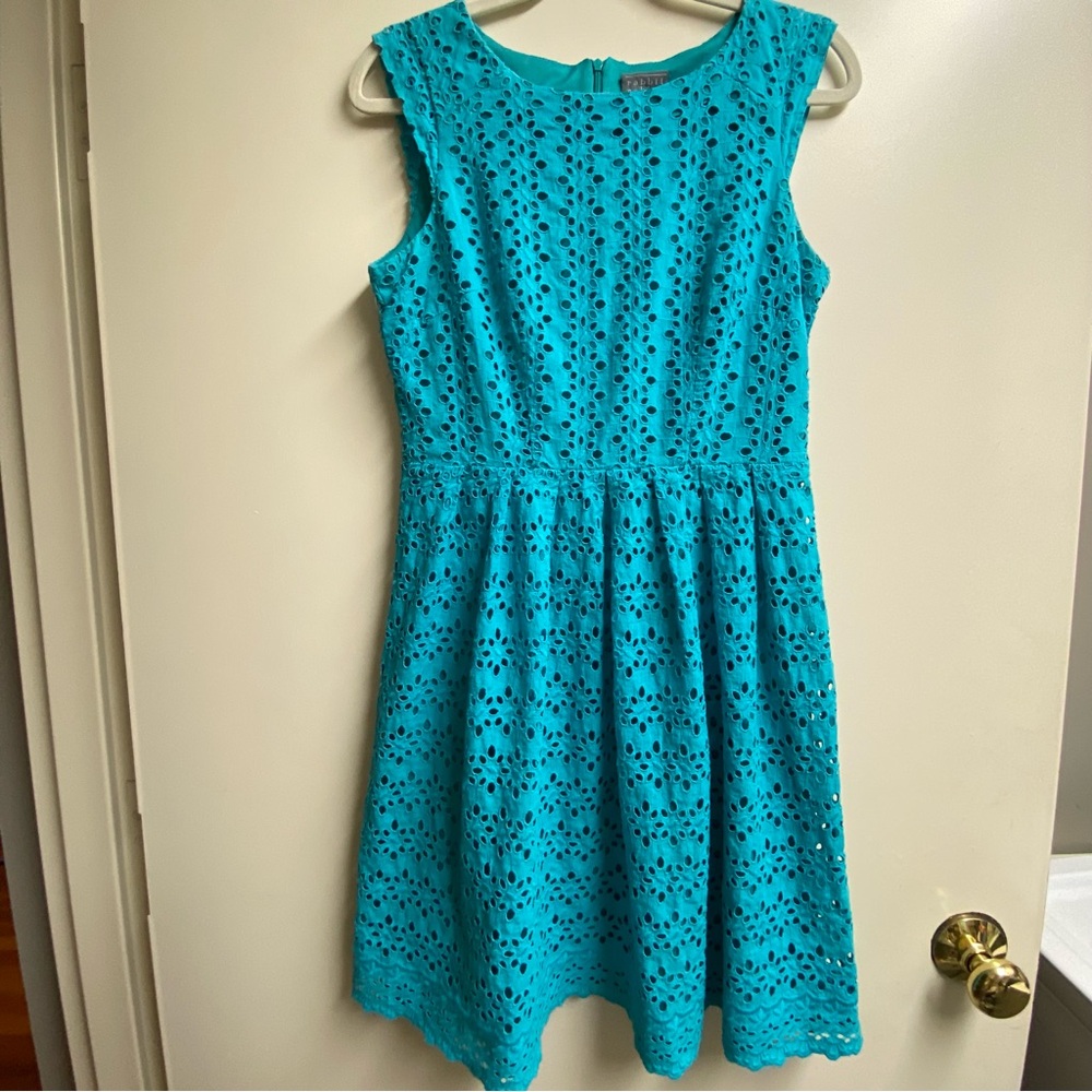 Rabbit Rabbit Rabbit Teal Eyelet Dress EUC